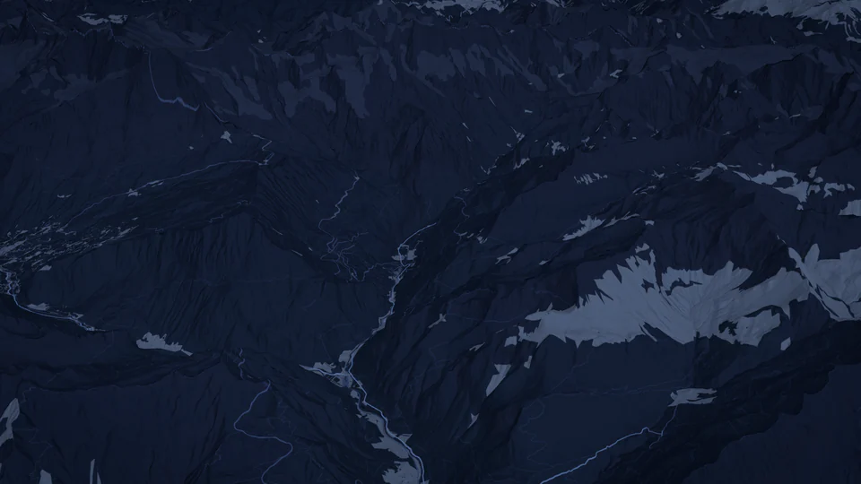 Map frame of Alpine valleys in relief, drawn in midnight blue.